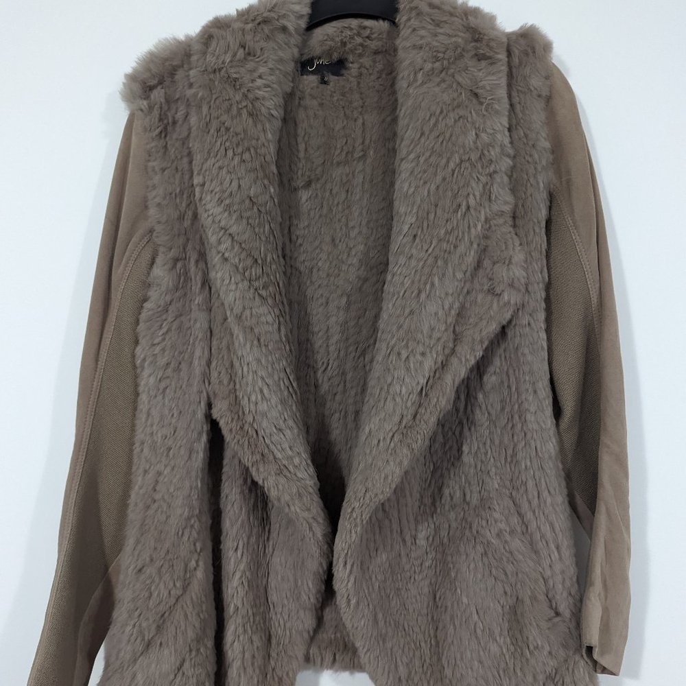 Beige June Fur & Wool Cardigan s:Small